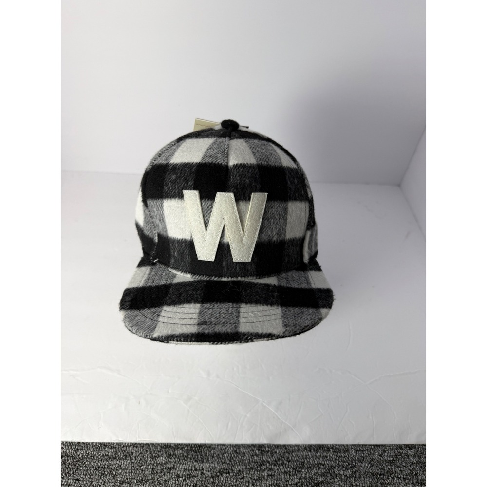 Woolrich Target Buffalo Plaid Flat Brim Hat Black White W Patch Adjustable NWT